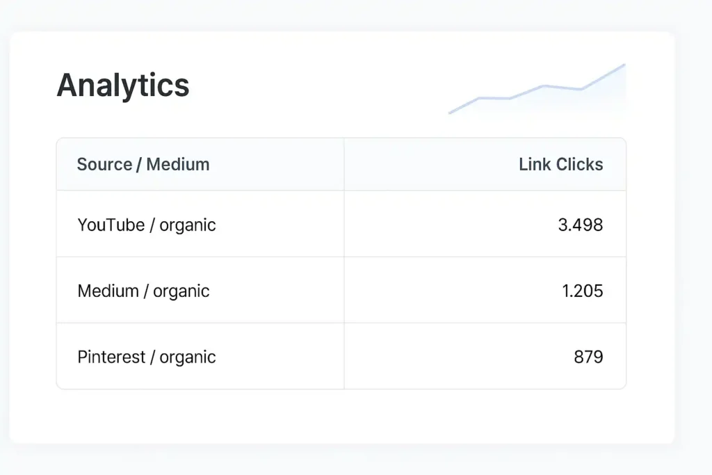 Example GA4-style dashboard showing link clicks by source/medium.