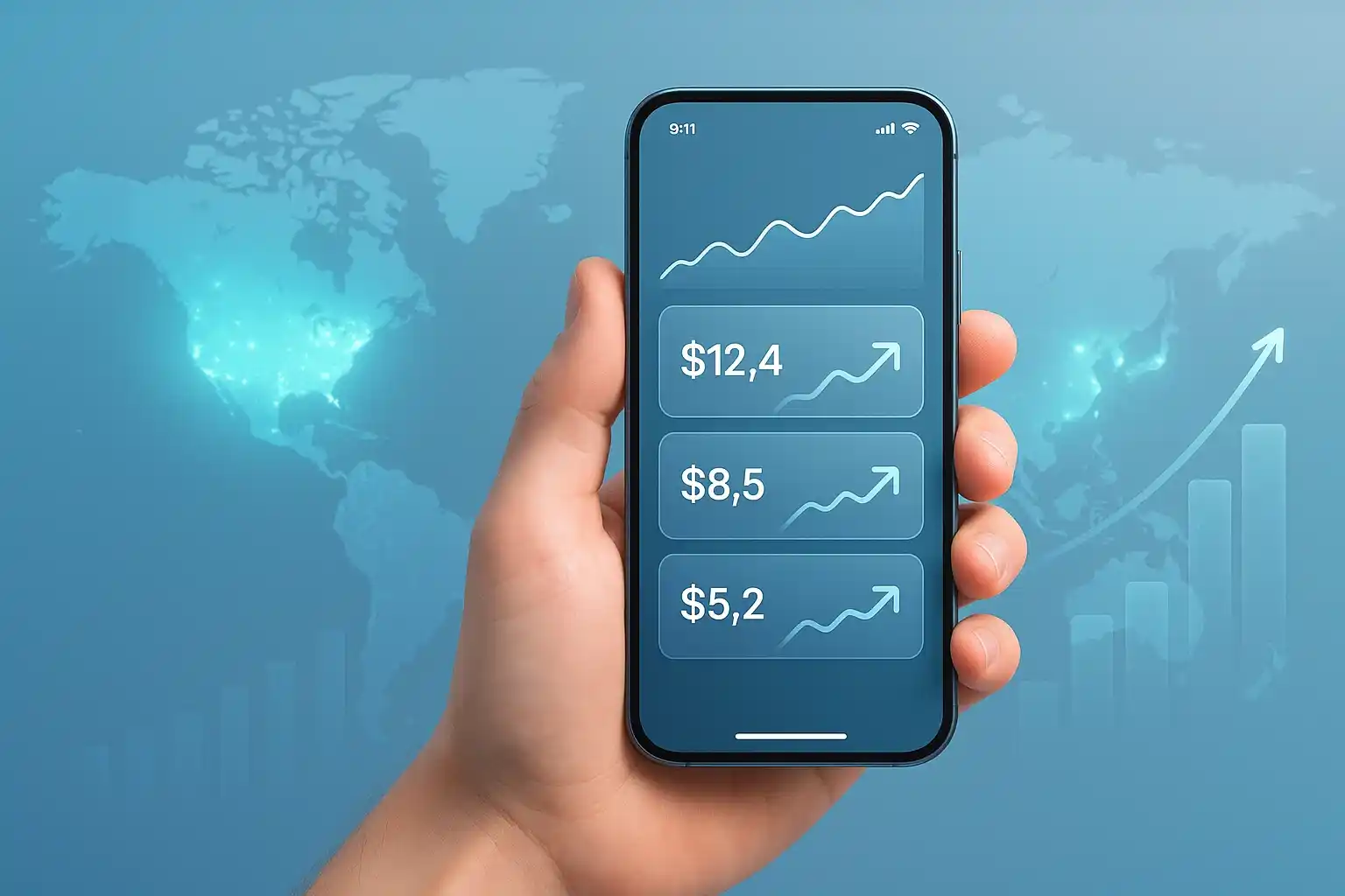 Highest paying URL shortener (2025) — mobile analytics with global heatmap and rising RPM/CPM cards.