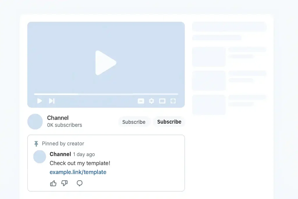 YouTube pinned comment example linking to a UTM-tagged short link—how to earn money online without investment with free traffic.